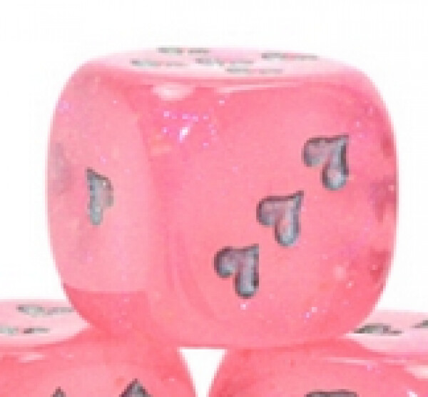Dice D6 - Heart 16mm Borealis Pink/Silver Pips Luminary
