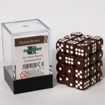 Blackfire Dice Cube, Dice Set D6 - Opaque Brown, 12 mm (36 Dice)